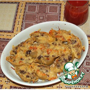 Ракушки с грибами и творогом