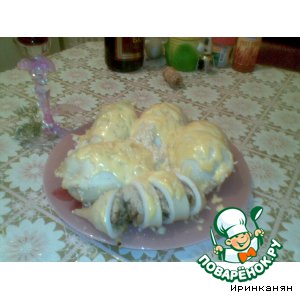 Кальмар, фаршированный рисом, грибами и сыром