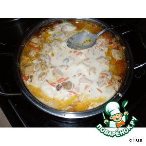 Куриное филе в сметане с маринованными шампиньонами