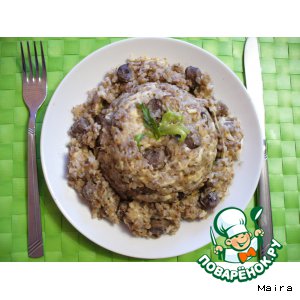 Гречка с куриными сердечками