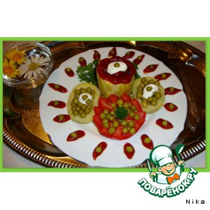 Кабачок с фаршем и шампиньонами запечeнный в фольге