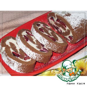 Шоколадный рулет с творогом и черешней