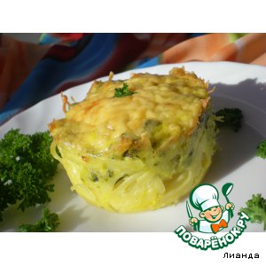 Макаронные гнезда с брынзой и щавелем