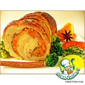 Рулет из свинины с курагой и апельсиновым соком