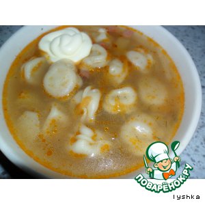 Кислые щи с пельменями
