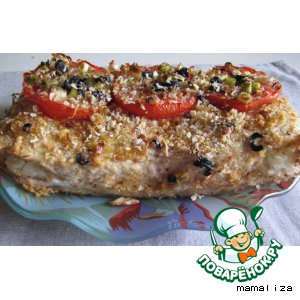 Куриный террин с рисовыми шариками и вялеными помидорами