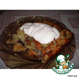 Картофельная бабка, фаршированная грибами