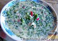 Окрошка на кефире, с минеральной водой