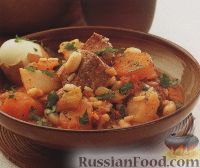 Сборное рагу из овощей, мяса, фасоли, перловки и риса