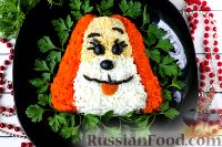 Слоеный салат "Собачка" с курицей