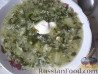 Зеленый борщ со щавелем, шпинатом и свининой