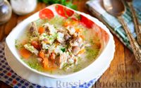 Суп с куриными желудочками и пшеном