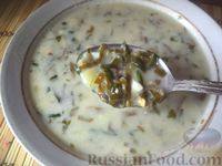 Суп из щавеля, с плавленым сыром и яйцами