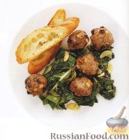 Мясные шарики c жареным шпинатом