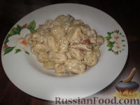 Паста с белыми грибами, сырокопченым окороком и сливками