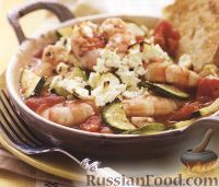 Тушеные креветки с помидорами и сыром фета